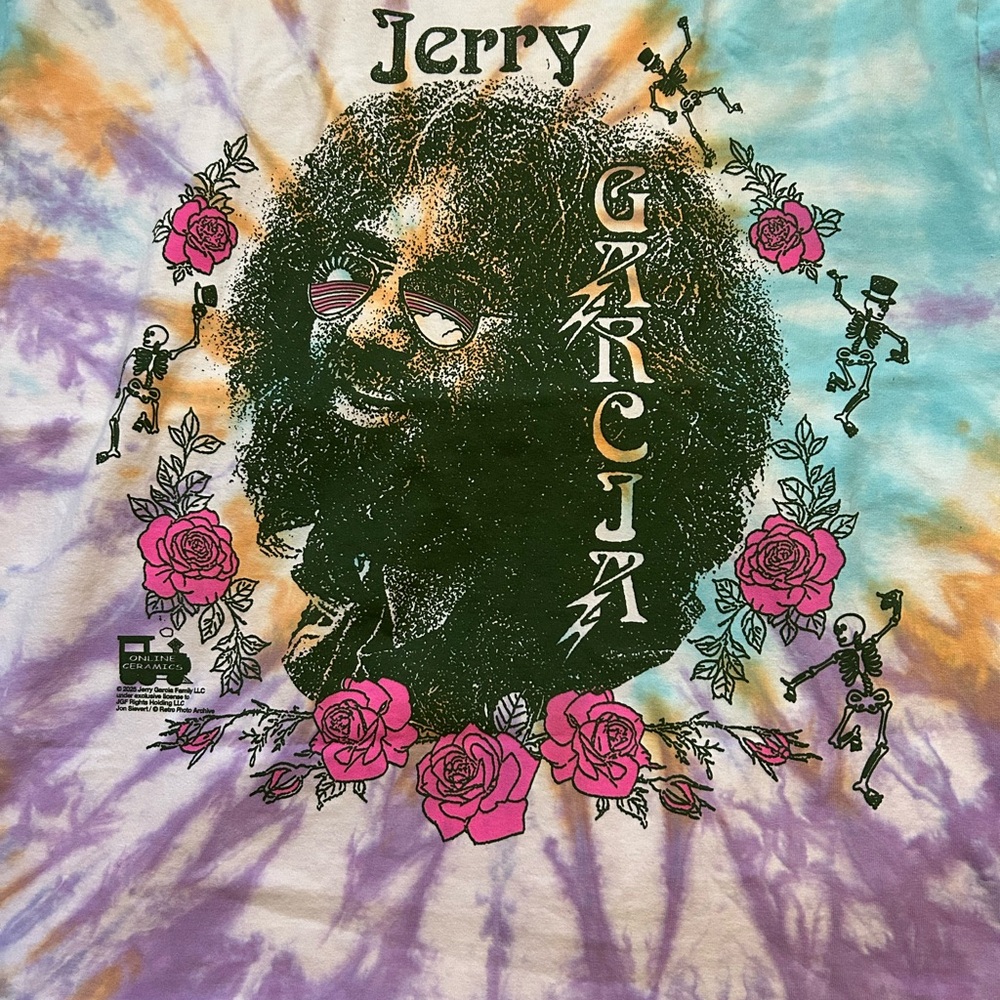 ONLINE CERAMICS- NEW- Tie-Dye Jerry Garcia ROSEBUD Graphic T-Shirt - Picture 6 of 11